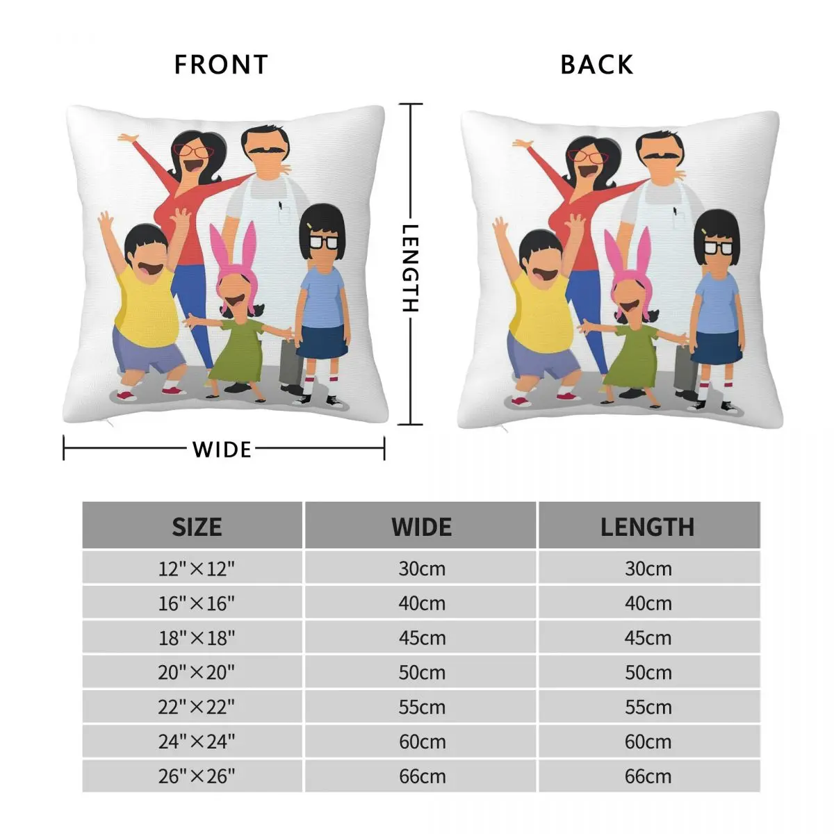 Bob's Burgers Belchers Family Square Pillowcase Polyester Linen Velvet Printed Decor Throw Pillow Case Bed Cushion Wholesale