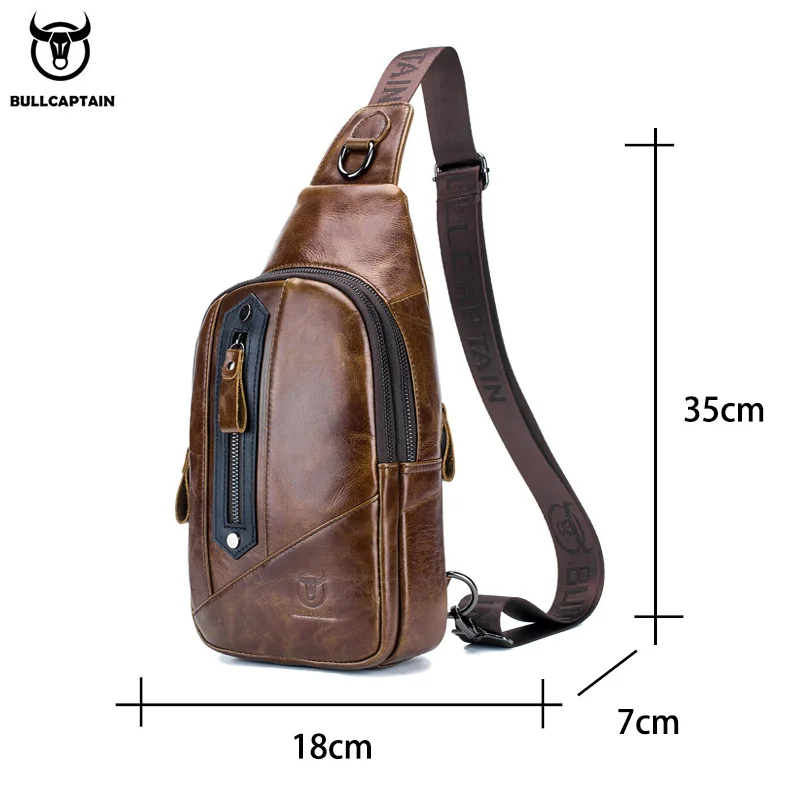 BULLCAPTAIN Leather Fashion Men\'s Chest Bags Casual Messenger Bag\'s Multi-Function Mobile Phone Compartment Bages Chest Bag Men