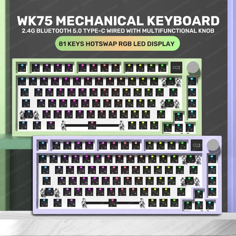 

WK75 Gaming Mechanical Keyboard 81Keys Wireless Bluetooth Wired Keyboard Gasket Hotswap RGB Gamers Custom Keyboard For Pc Laptop