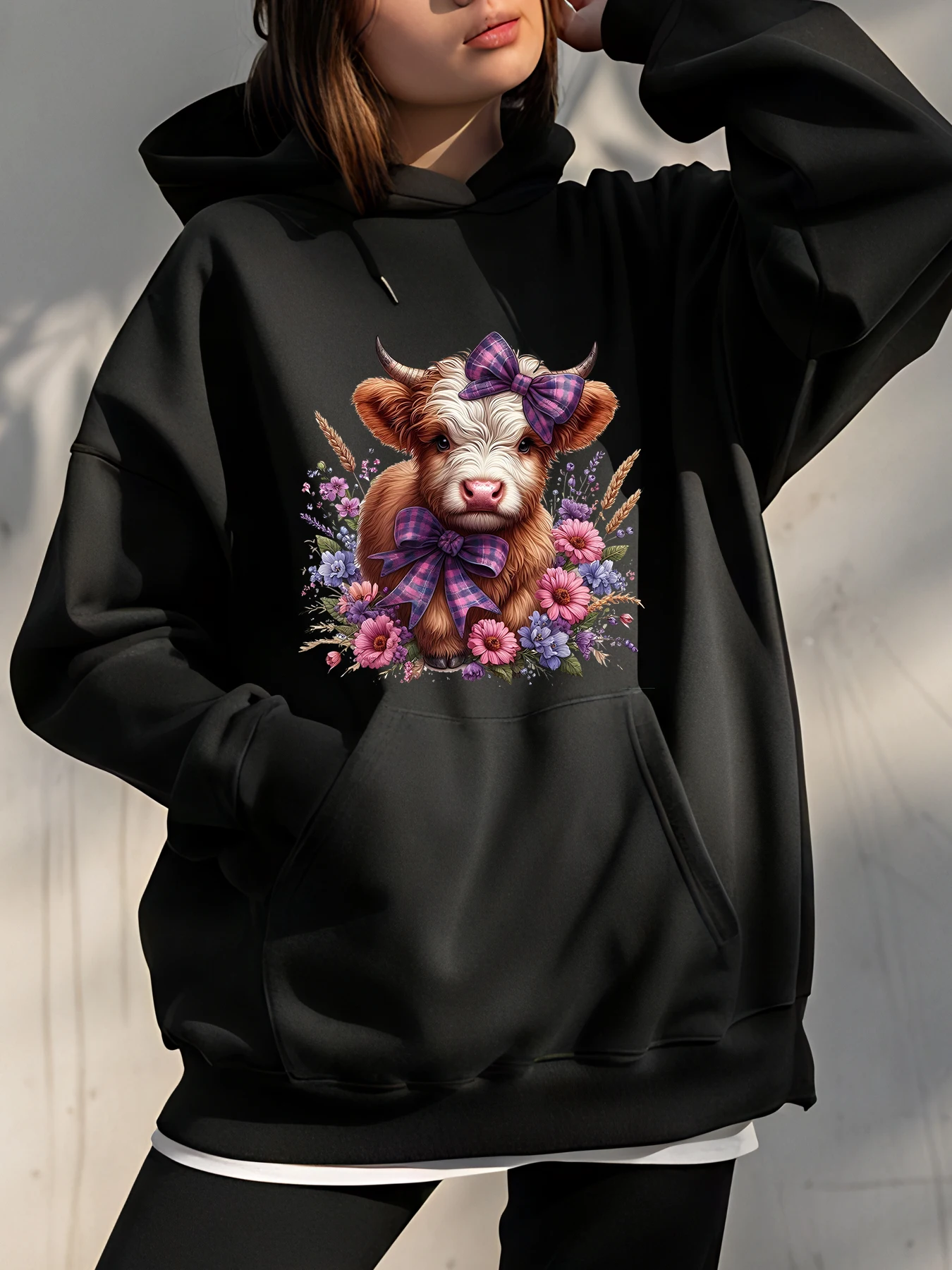 

Милая толстовка с принтом коровы, цветочный дизайн, унисекс, повседневная толстовка для женщин и мужчин, модная уличная одежда, наряд