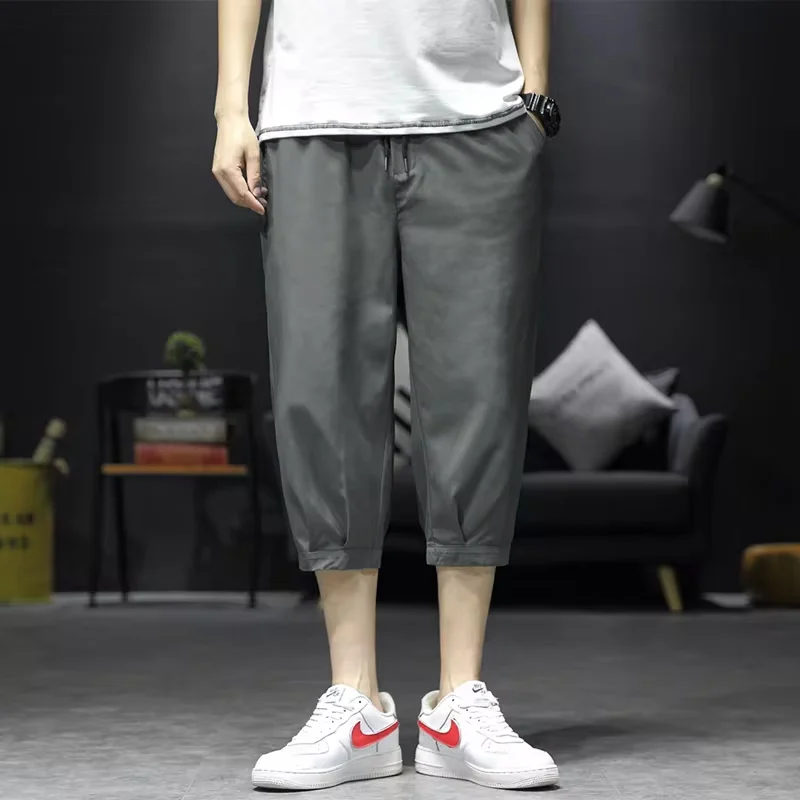 Cropped Pants Men\'s Shorts Summer Ice Silk Fashionable Straight Large Size Sports Casual Pants