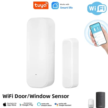 Tuya WiFi เซ็นเซอร์ประตูประตูหน้าต่างเปิดปิดเครื่องตรวจจับ Smart Life APP ควบคุม Smart Home Security Protection ALARM System