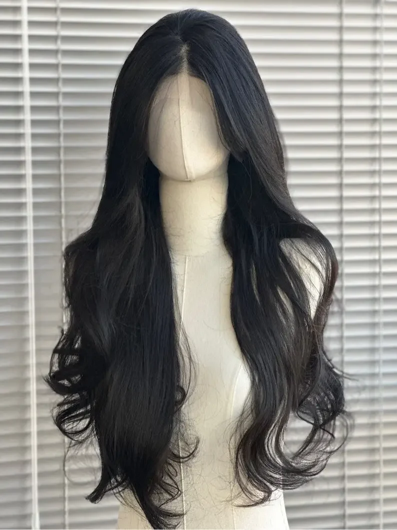 Black Wig for Women 13*4 Lace Front Wig Long Wavy Hair Deep Parting Black Curly Hair Natural Hairline Lace Front Synthetic Wig