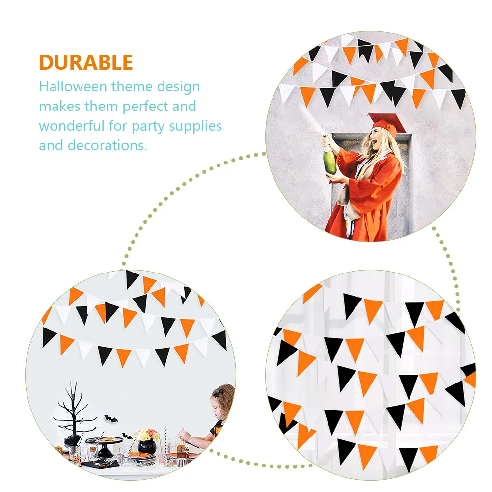 Pancarta triangular de Halloween, decoración colgante de tela naranja, negra y blanca para fiestas, hogar, jardín, eventos al aire libre