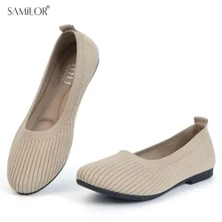 Samilor Knit Ballet Flat Shoes Round Toe Flats for Women Casual Slip on Shallow Shoes Office Boat Shoes Plus Size Moccasins