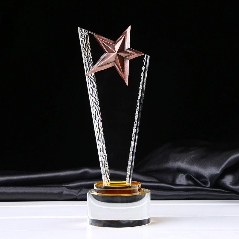 Clear Pentagram transparent crystal trophy custom creative trophy champion team honor award staff medal  White embryo trophy