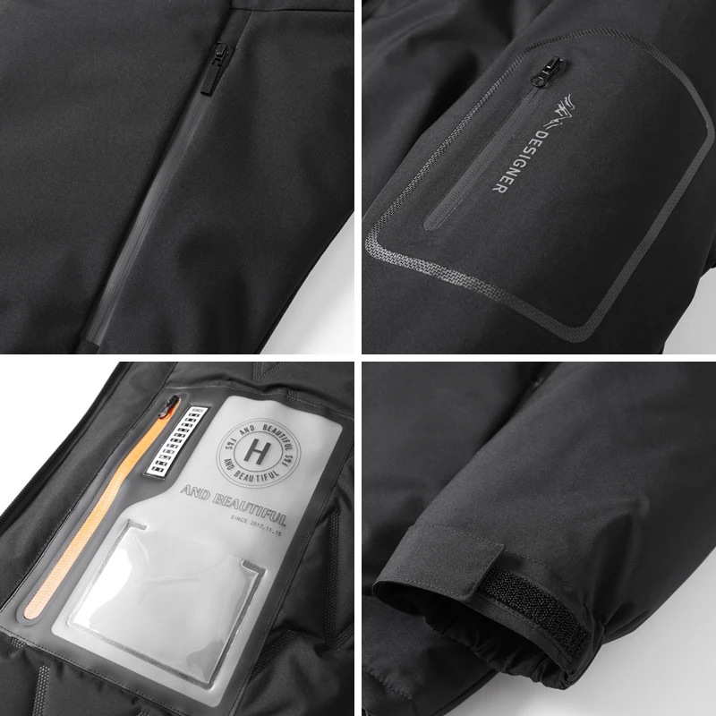 Winter Graphene Jackets Men Detachable Cap Outdoor Padded Jackets Windproof Warm Hooded Parkas Solid Black Winter Coats