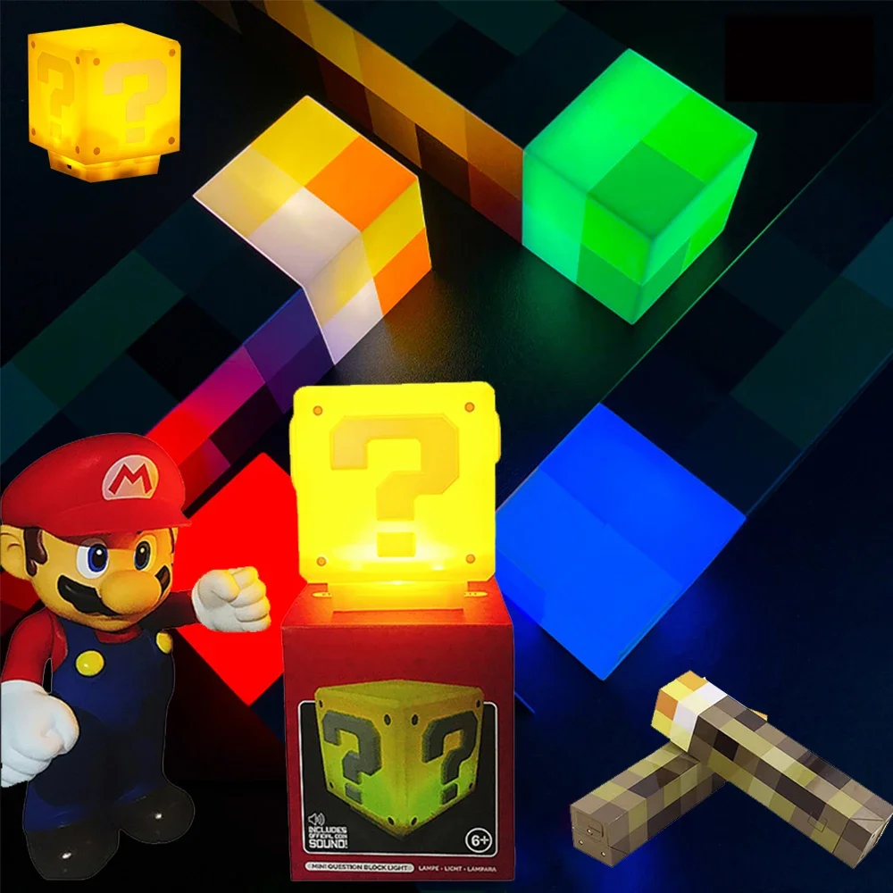 Super Mario And Minecraft Figure Bros Led Question Mark Brick Night Light Usb Charging Desk Lamp Statue Decorative Light Gifts