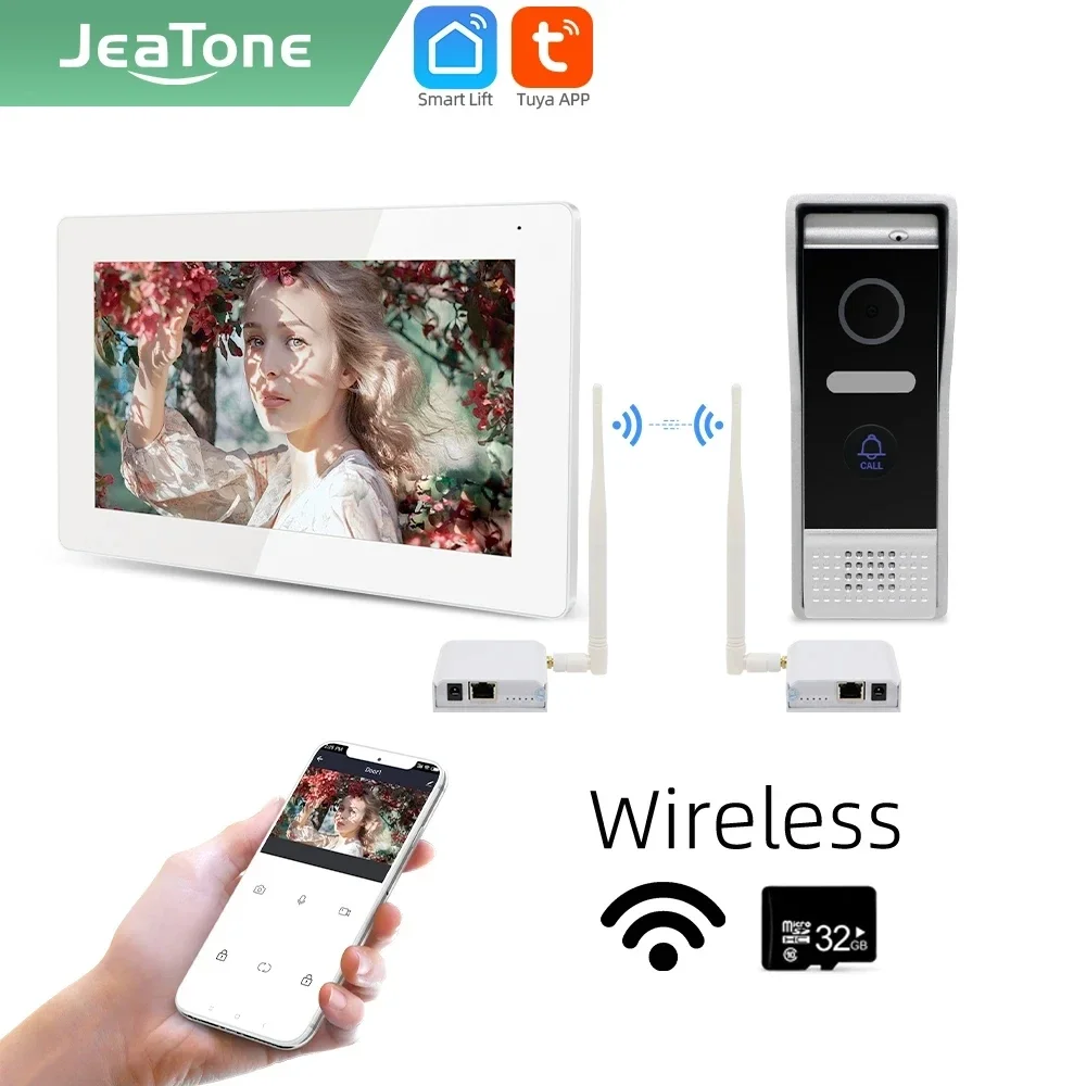 Jeatone Tuya 7-Zoll-Video-Türsprechanlage, Gegensprechanlage, Türklingel, kabelloses WiFi, Smart Home, Auge, Türkamera, Kit,