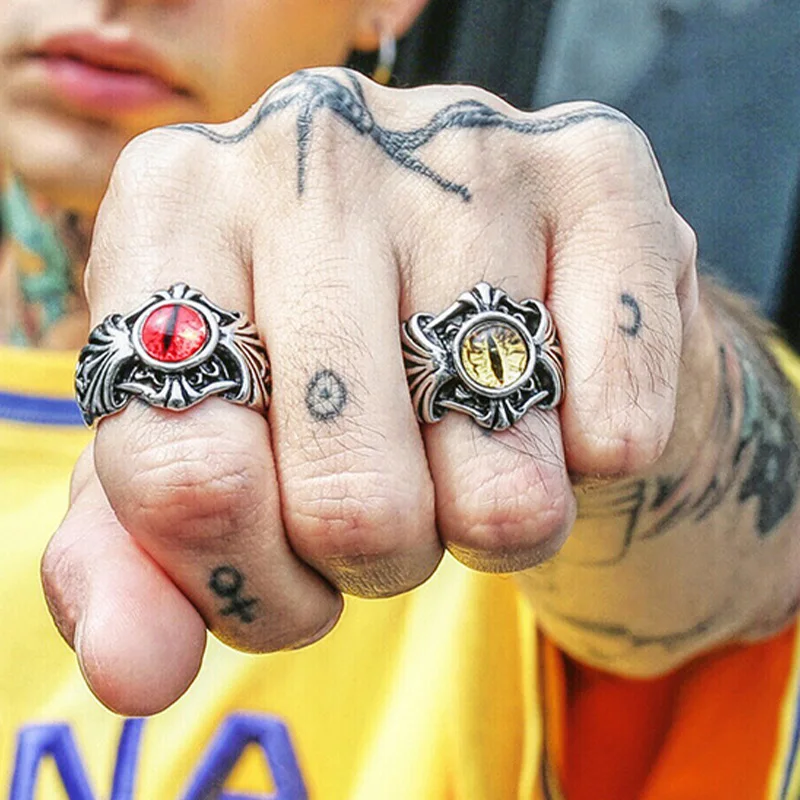 Retro Vines Evil Eye Ring For Men Punk Gothic Rock Hiphop Designer Open Ring Handmade Jewelry Bikers Accessories Unisex Gift