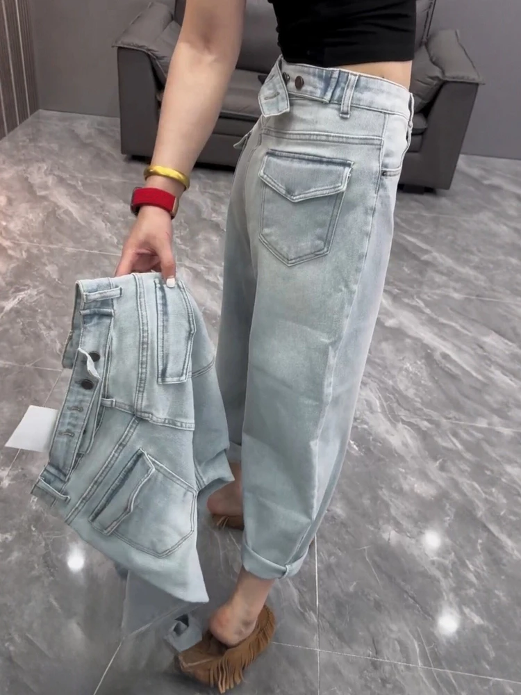

Повседневные джинсы-бананы для женщин, новинка 2026 года, весенне-летние, облегающие, светлые, с высокой талией, универсальные, укороченные (7/8)