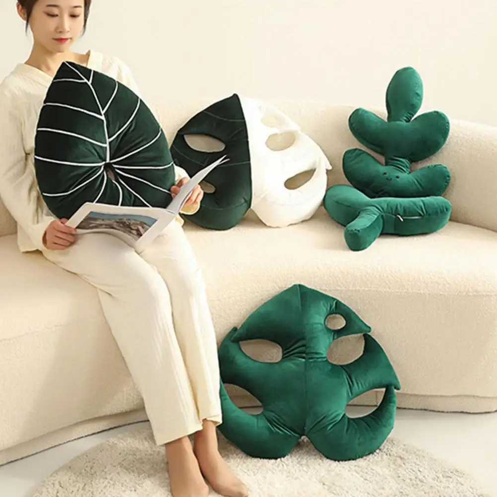 Throw Pillow Soft Comfortable Hidden Zipper Green Plant Shaped Nordic Leaf Pillow For Sofa Pillow Cushion Home Decor Monstera