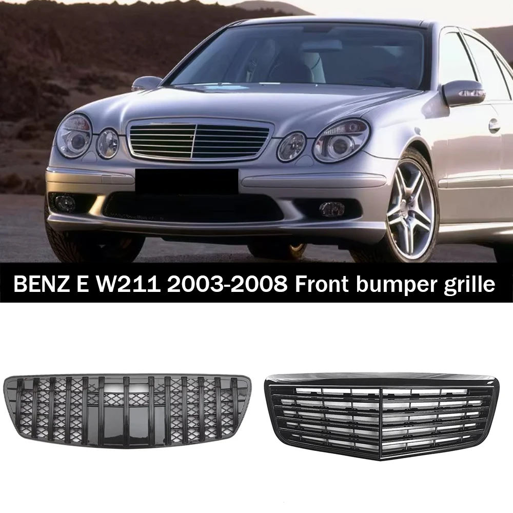 

Хромированная решетка радиатора в стиле GTR для Mercedes-Benz E W211 E320 E350 E500 E550 E63 2003-09, верхняя решетка в стиле AMG