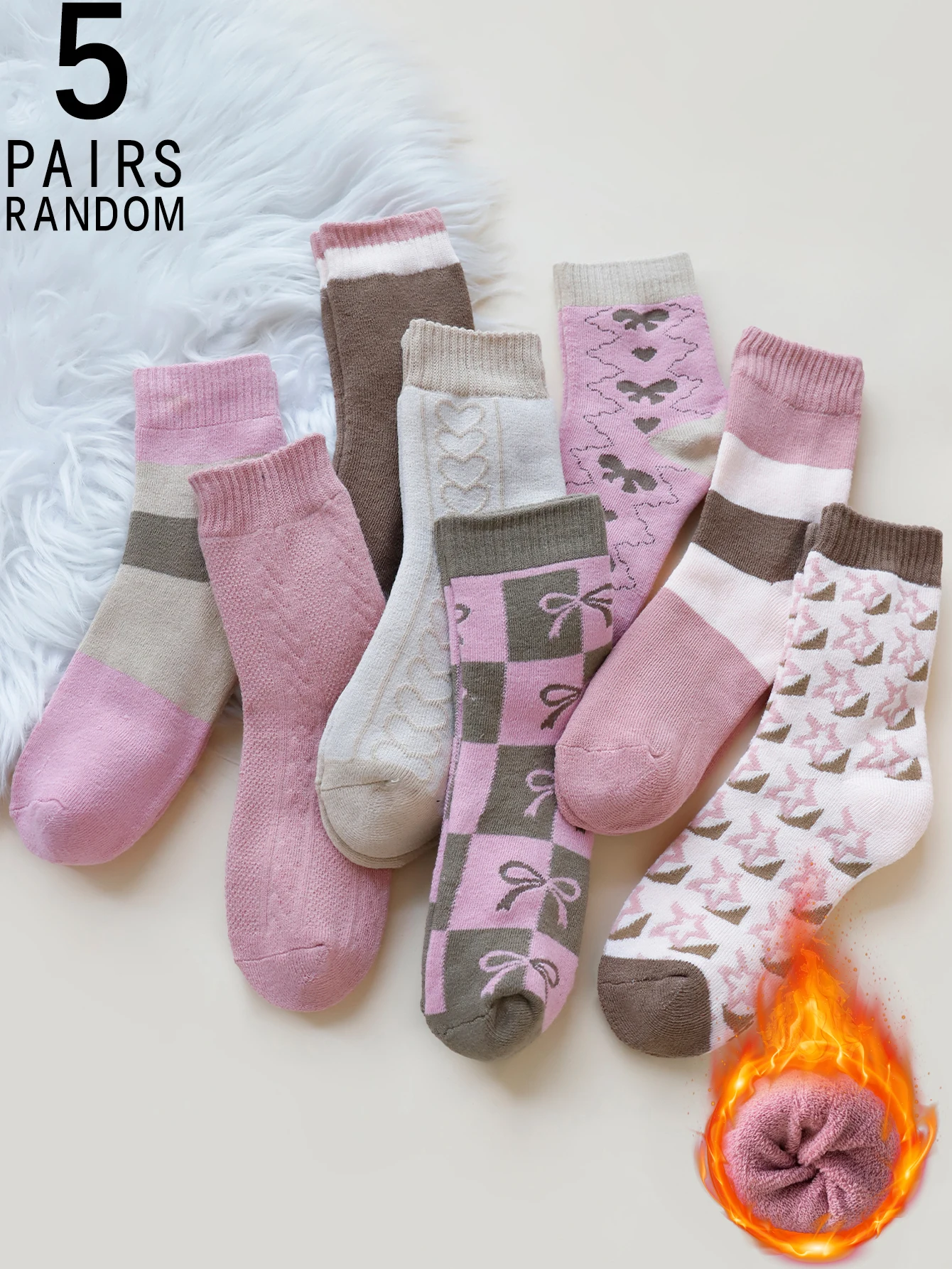 

5 pairs random of candy color terry Women's Mid-Calf Socks