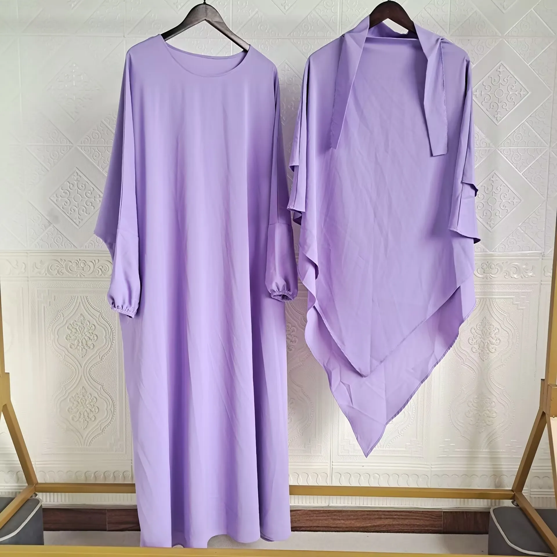 Khimar-2-Layer Abaya Набор для мусульманских женщин, с длинным рукавом Jilbab, Молитвенное хиджаб платье, мусульманская одежда, Нида, высокое