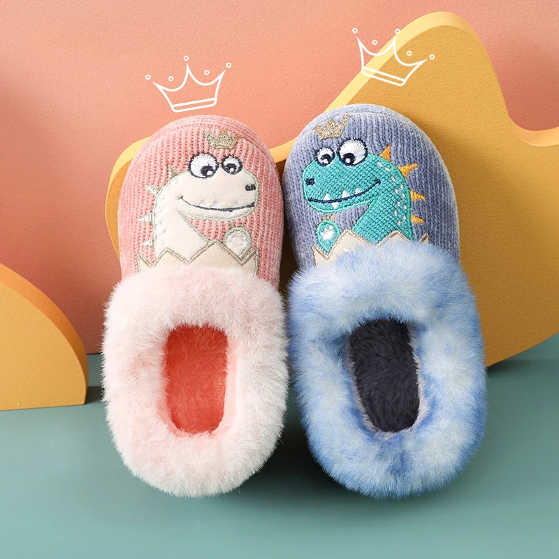 Pallene Children Winter Cute Warm House Cotton Shoes Indoor Soft Non-slip Plush Slippers Girls Boys Lovely Animals Fuzzy Slides