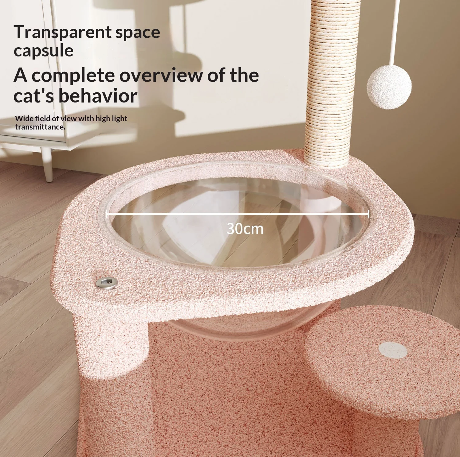 Árbol rascador compacto para gatos con cama integrada y juguete - imagen 5