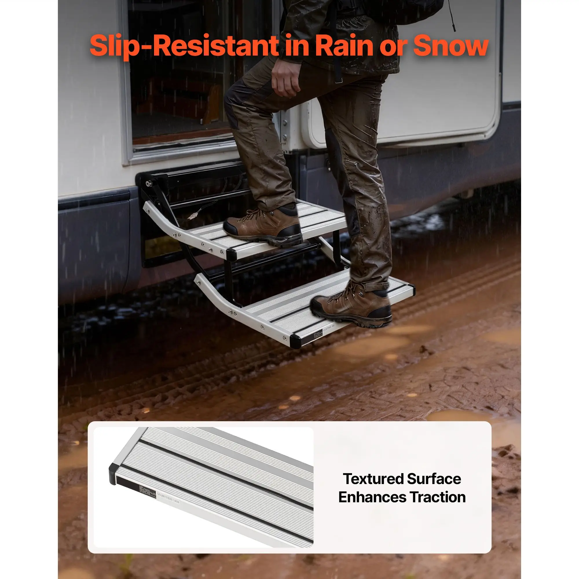 

RV Steps, 2-Step, 440 lbs Load Capacity, Electric Retractable RV Stairs, Telescopic Folding Aluminum Alloy Camper Steps, Steel Frame Non-Slip Entry Stair for Camper Van Motorhome Travel Trailer