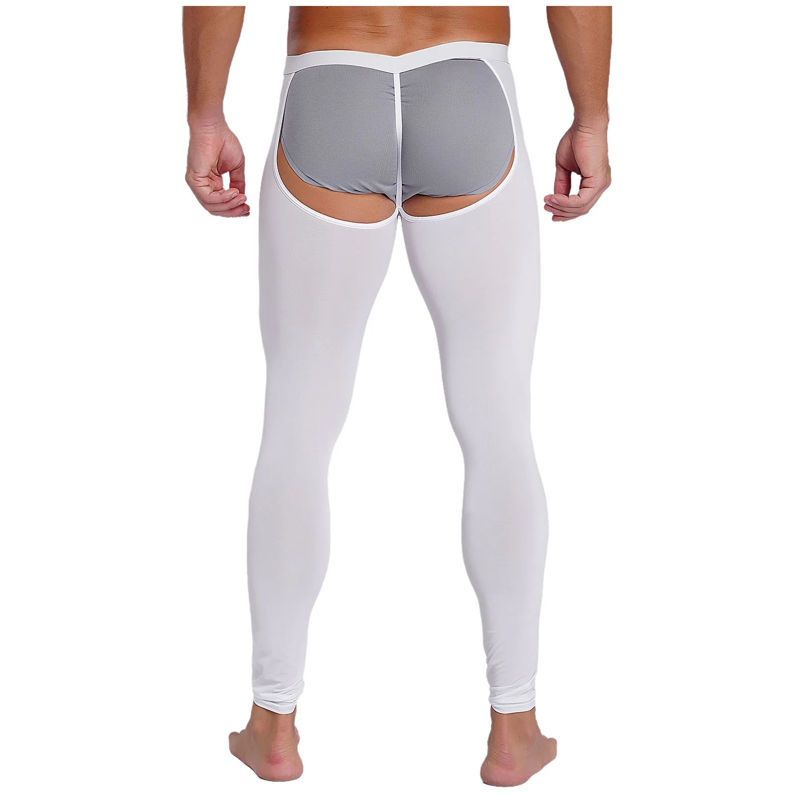 Sissy masculino aberto bunda leggings volta recorte calças cor sólida cintura elástica calças magras lingerie roupa de noite exótica