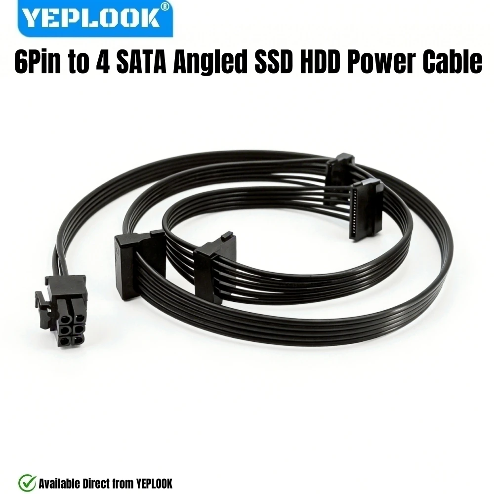 

YEPLOOK 6Pin to 4 SATA Right Angle, SSD HDD 4 SATA Power Cable for Corsair RM1000i, RM850i, RM750i, RM650i Type 4 Modular Powers