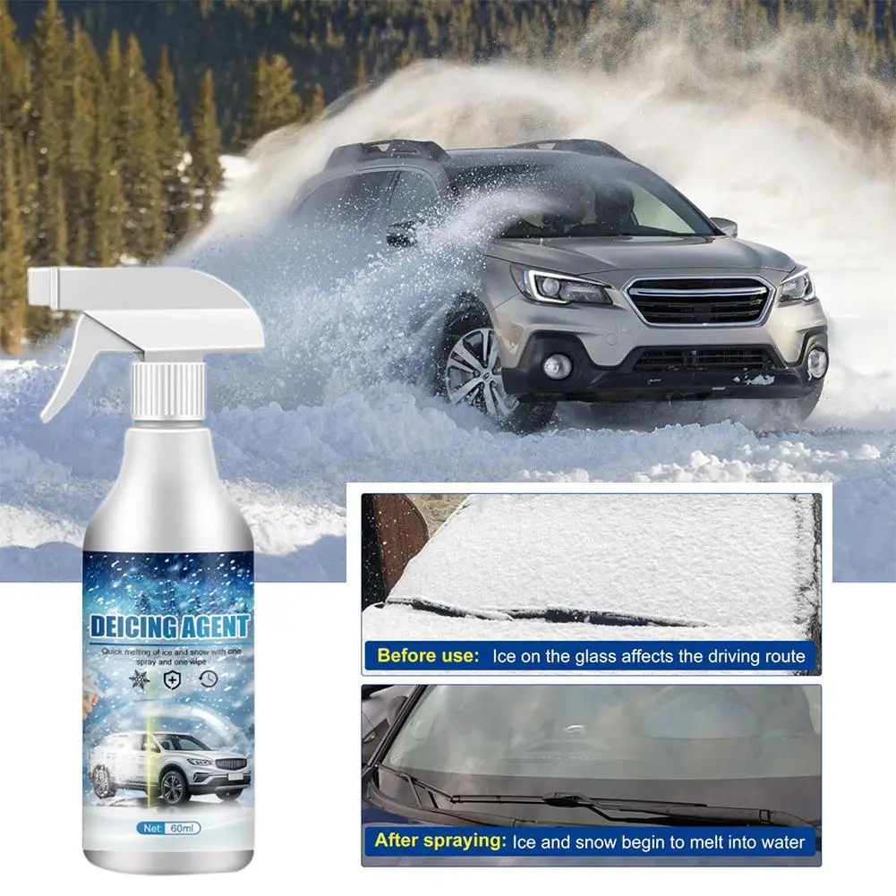 60ML Windshield De-Icer Instantly Melts Ice Snow Melting Anti Hydrophobic Coating Snow Defrost Clean Tool Windshield Liquid C1F1