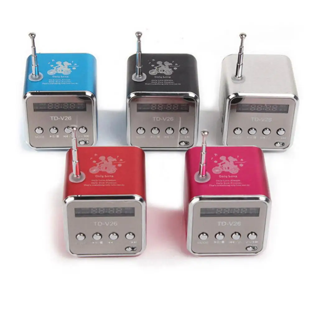 Tdv26 mini alto-falante de som portátil cartão tf rádio fm aux estéreo leitor música baixo viagem subwoofer ao ar livre para alto-falante do carro