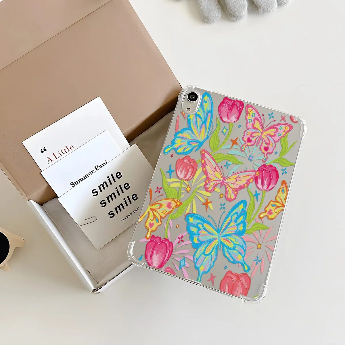Clear Tablet Case for Apple iPad Pro 9.7 10.5 12.9 13 Air 3 11 13 mini 5 6 7 Shell Gradient Butterfly Tulip Print Retro Artistic