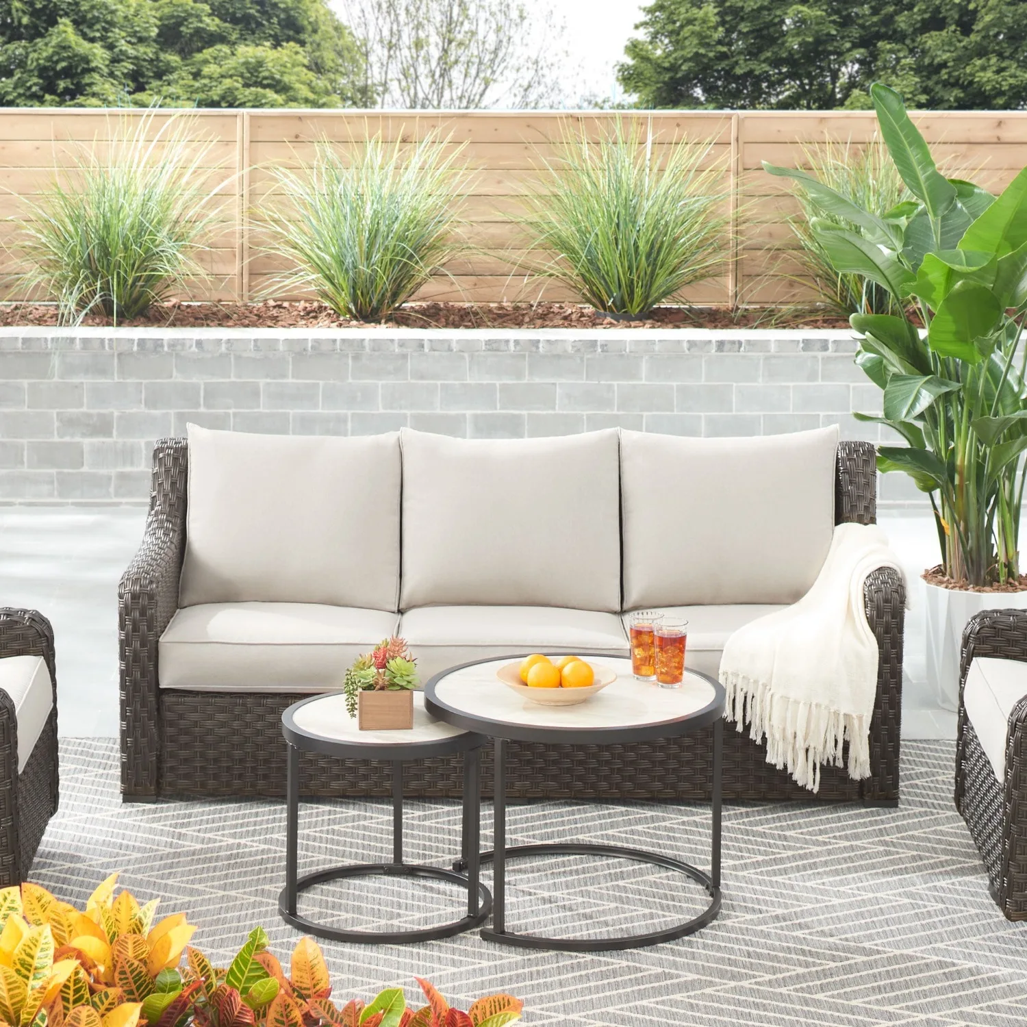 

Better Homes & Gardens River Oaks Outdoor Sofa & 2 Nesting Tables with Patio Cover, Dark Brown