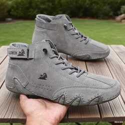 Zapatos de cuero para caminar para hombre, botas informales de lujo para exteriores, Zapatillas altas, calzado romano de moda, botas de motocicleta, 2023