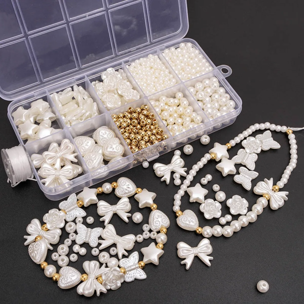 

800pcs White Mixed Acrylic Pearl Polished Loose Beads Set Elegant for DIY Jewelry Decors Handmade Craft Jewelry Making Supplies