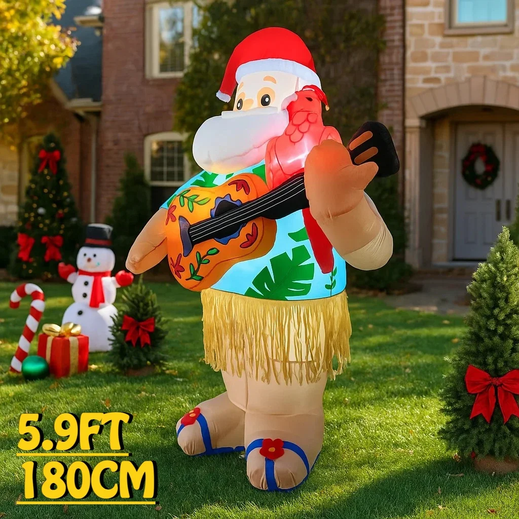 

1.8M/5.9FT Hawaiian Santa Claus Guitar Inflatable Model Christmas Decoration LED Light Holiday Outdoor Decor Home Yard Party Toy