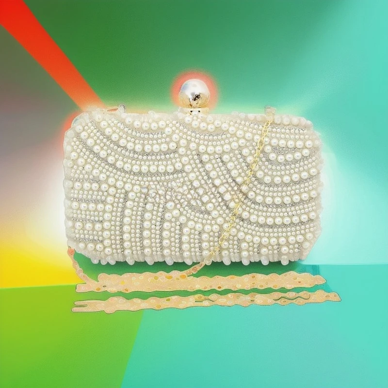 

Vintage Pearl Diamond Dinner Bag Beaded Embroidery Party Dress Evening Tote Clutch Luxury Shiny Bag Trendy Glitter Material Tote