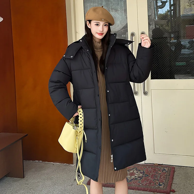 Korean Fashion 2026 Winter New Solid Color Long Sleeve Hooded Cotton Jacket Women's Fashion Versatile Simple Warm Casual Jacket
