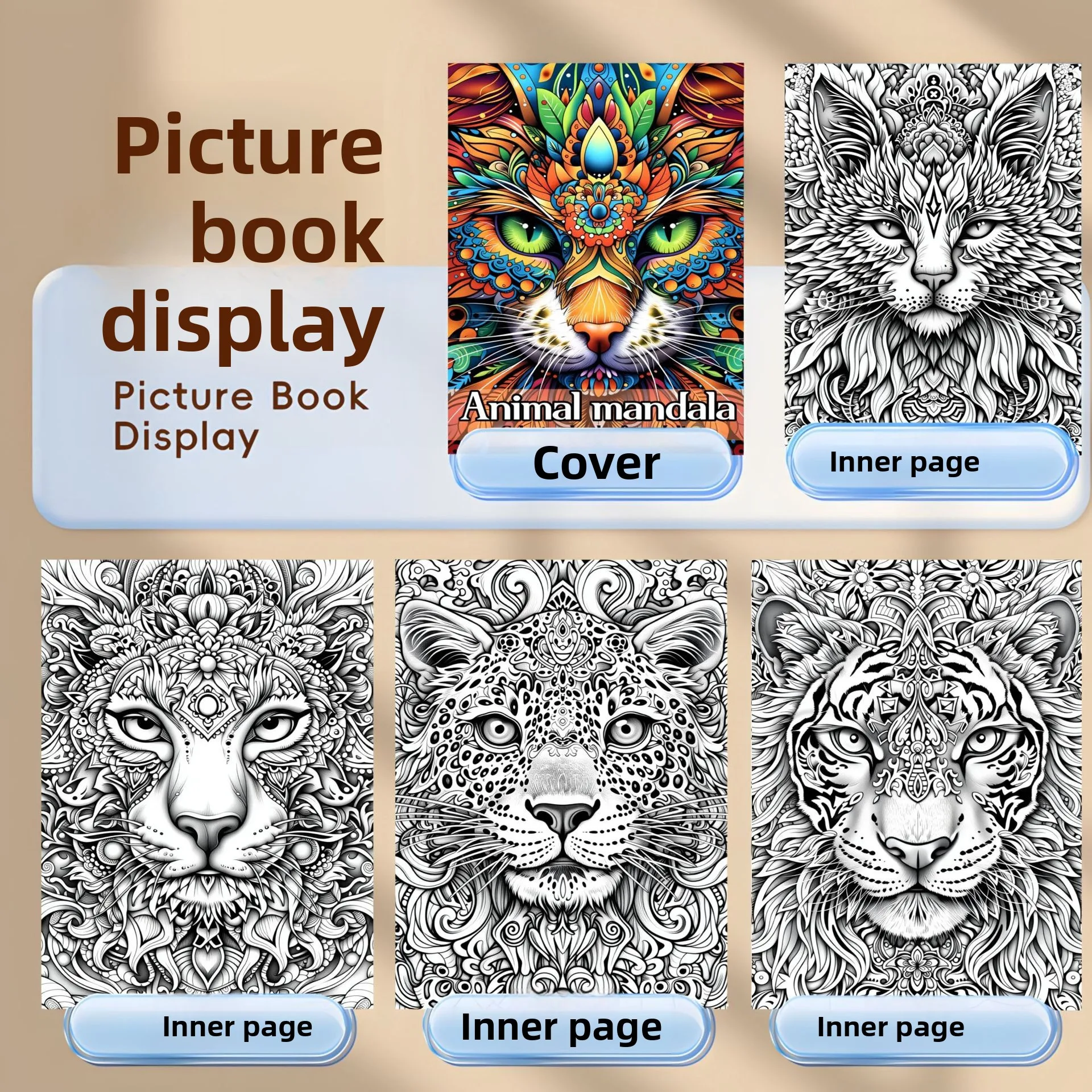A4 50 Pages Animal Mandala Coloring Book Anti-Bleed Stress Relief Drawing Notebook For Adults