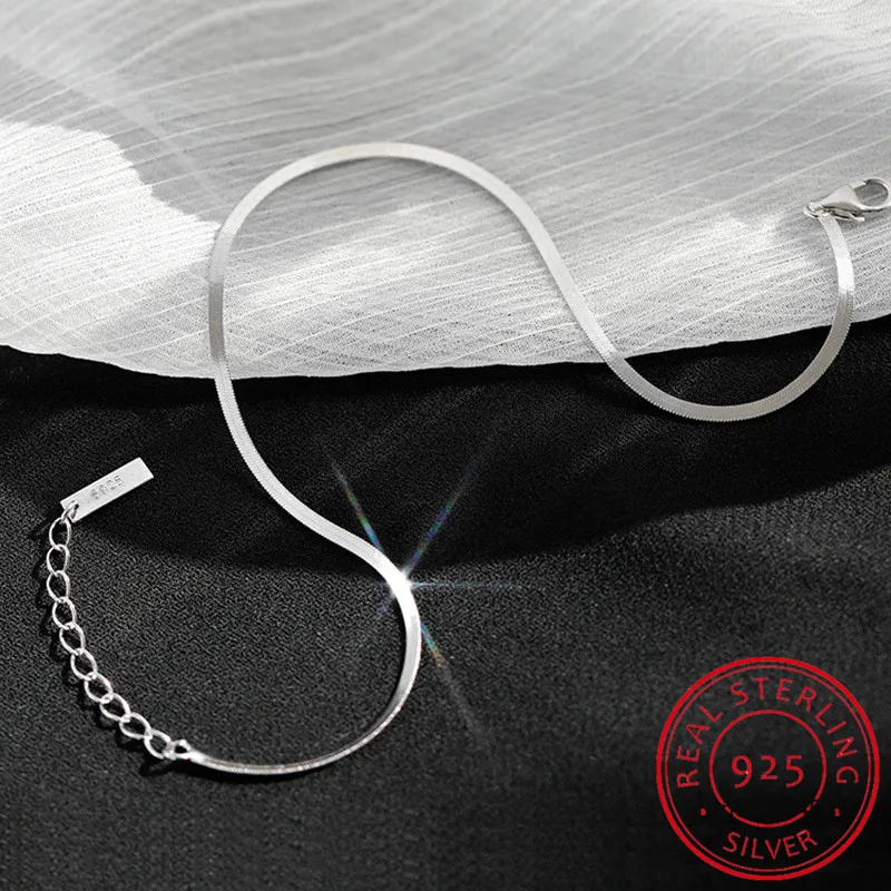 925 Sterling Silver Minimalist Glossy Snake Bone Anklet for Women Beach Summer Charm Party Jewelry Accessories BKSL115