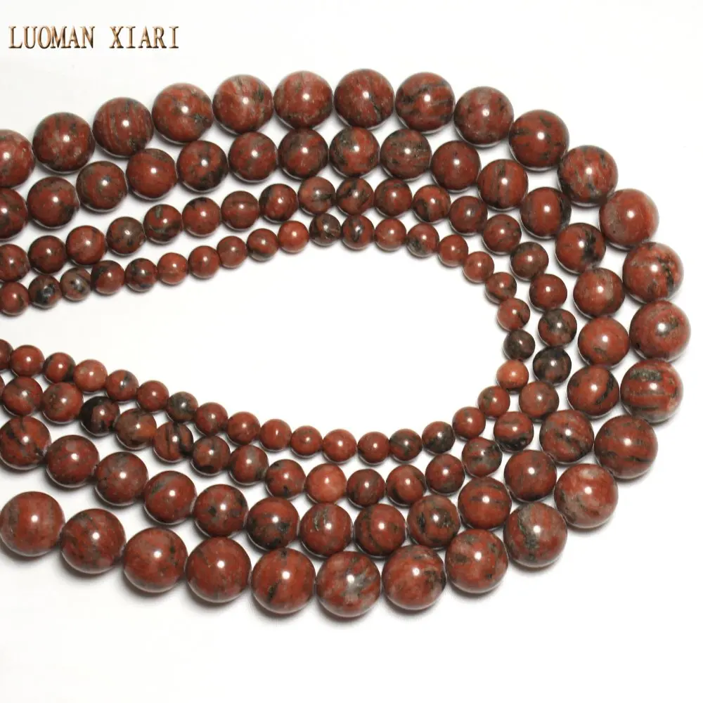 Wholesale Natural Black Point Red  Round Loose Stone Beads For Jewelry Making DIY Bracelet Material 6/8/10/12 mm Strand 15''