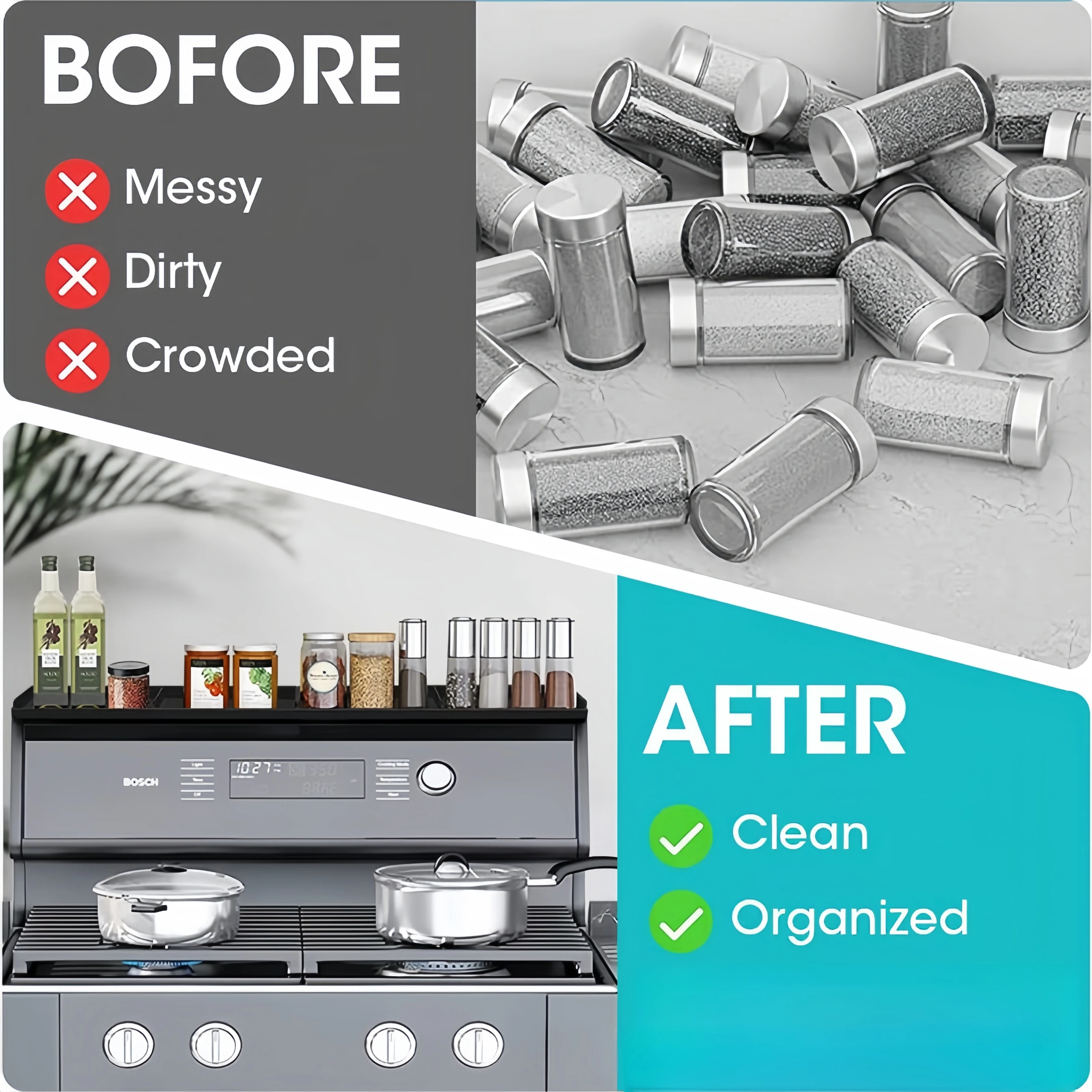 Spice Rack Magnetic Stove top Shelf Over the Stove Spice Rack for Kitchen Shelves Silicone Shelf Organizer Seasoning Organizer