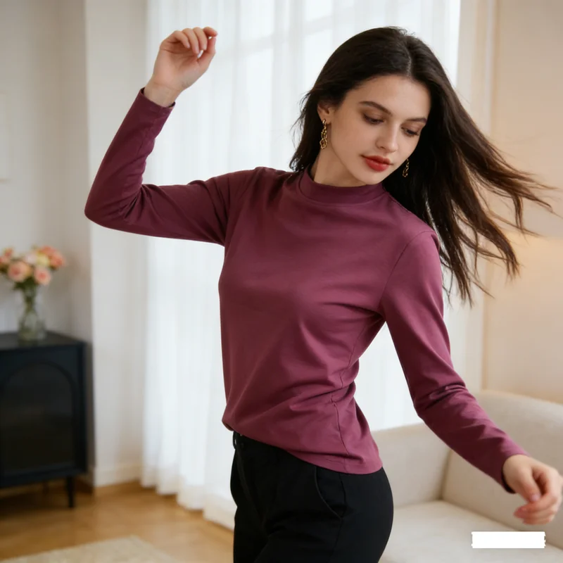 Spring And Autumn New Top Half-Height Round Neck Cotton Long-Sleeved T-shirt Women Loose Plus Size 100% Cotton Bottoming Shirt