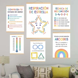 Spanish Calm Corner Classroom Study Wall Art Print Scrolls Canvas Painting Kids Posters Color Number Feel Educational Homeschool