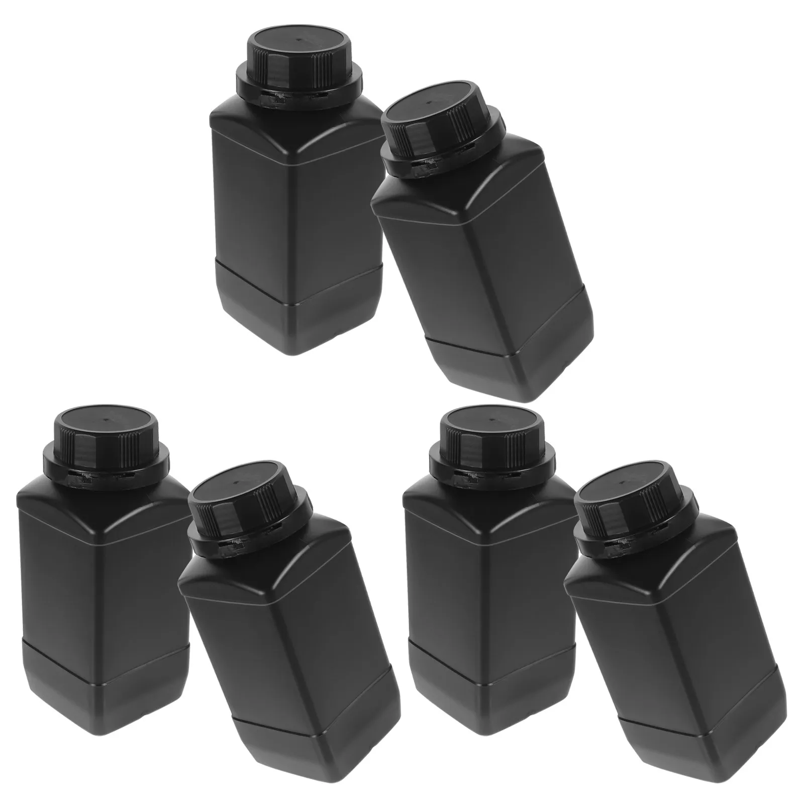 6Pcs 1000Ml Black Wide Mouth Square Laboratory Bottle Pe Plastic Leakproof Reagent Jar Stackable for Powder Storage Granular