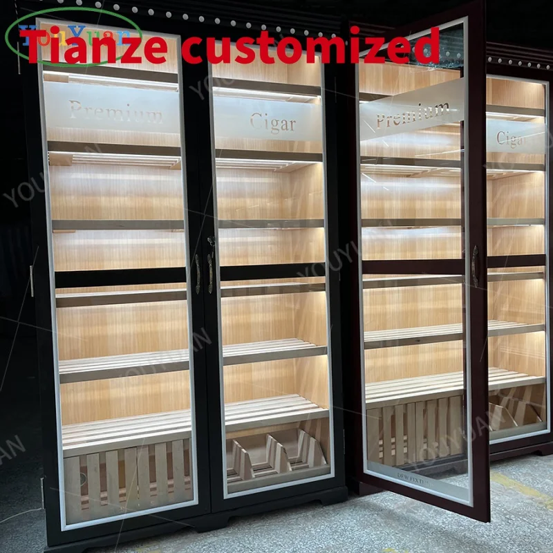 (customized)Cigar Humidor Cabinet With Spanish Cedar Wooden Tall Display Cigar Cabinet Shopping mall Or Retail Store