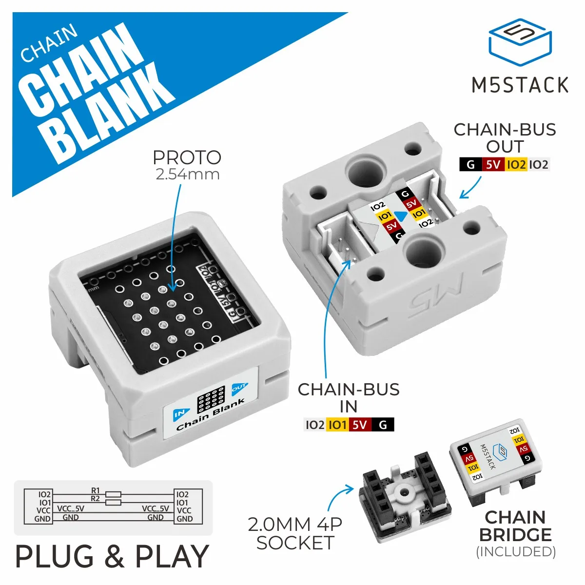 Official M5Stack Chain Blank Chain Series Proto Board DIY Expansion Node