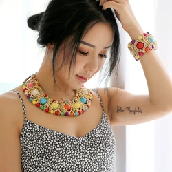 GGQINISI New Statement Turquoise Necklace Bracelet Jewelry Sets for Women Wedding Engagement Accessories Strand Choker Necklaces
