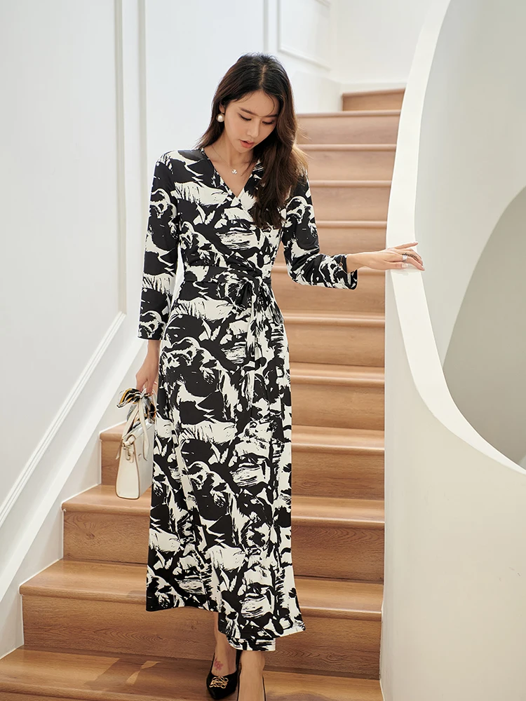 

Платье DVF Wrap Dr V-Ne с узором Peace, черно-белое, длинное, весна-лето, новинка, женское, премиум-класса, модное