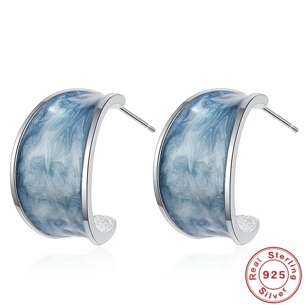 925 Silver Needle Simple Cute Small Enamel Geometric Stud Earrings Women Jewelry Dark Blue Drip Oil Earings Female Accessories