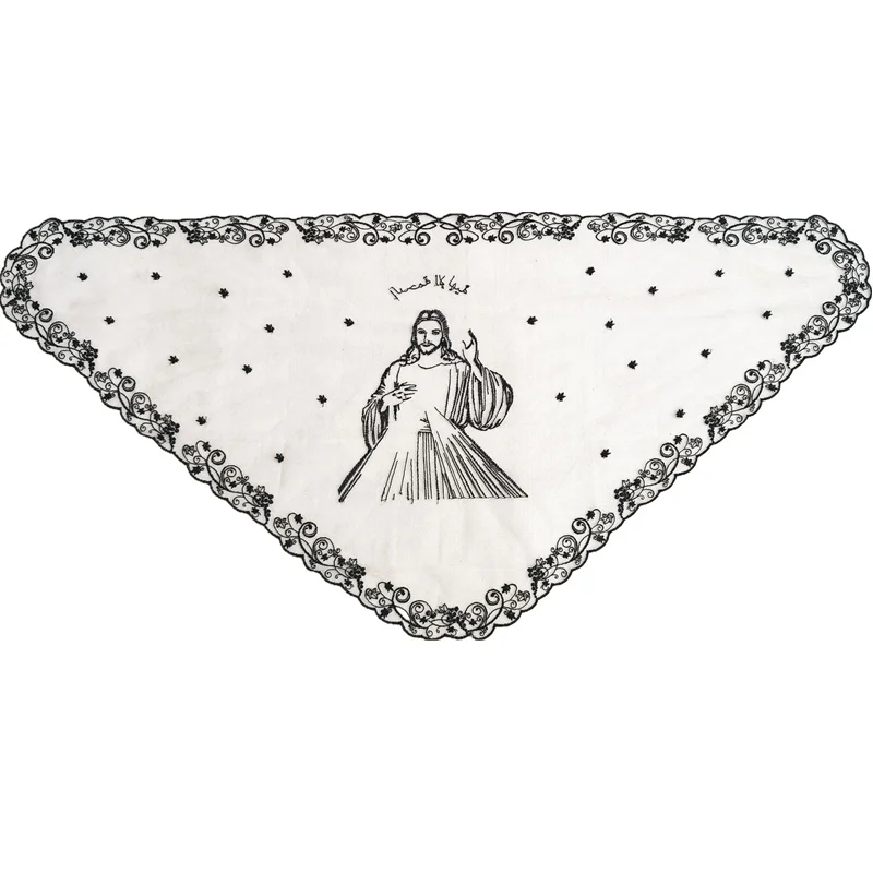 Embroidery Triangular Veil Lace Chapel ShawlWomen Head Covering Catholic Veil