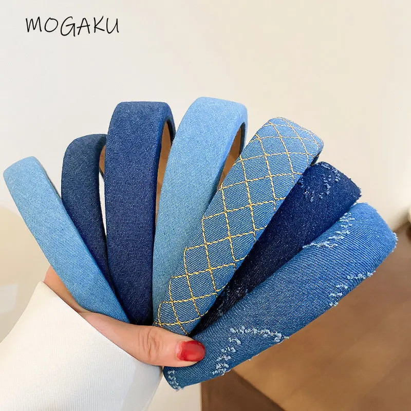 

MOGAKU Blue Series Headbands for Women Winter Classic Denim Fabric Hairpieces Girls Daily Trendy Hair Bands Jewelry Accessories