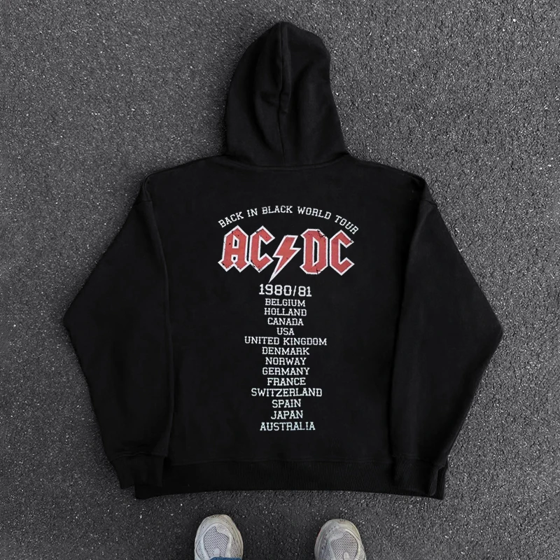 

2025 American Retro Streetwear Brand ACDC Band Hip-hop Rock Hooded Sweatshirt, High-quality Luxury Brand