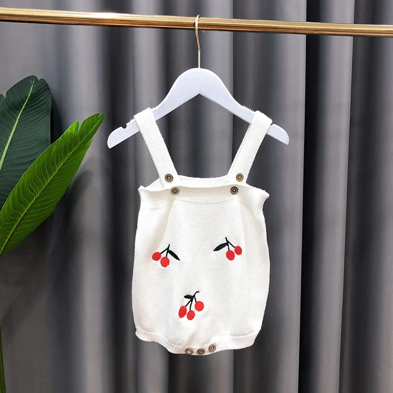 Infant Girls Spring Autumn Clothes Set Cherry Embroidery Cotton Baby Girls Cardigan Knitted Slip Dress Newborn Girls Cute Suit