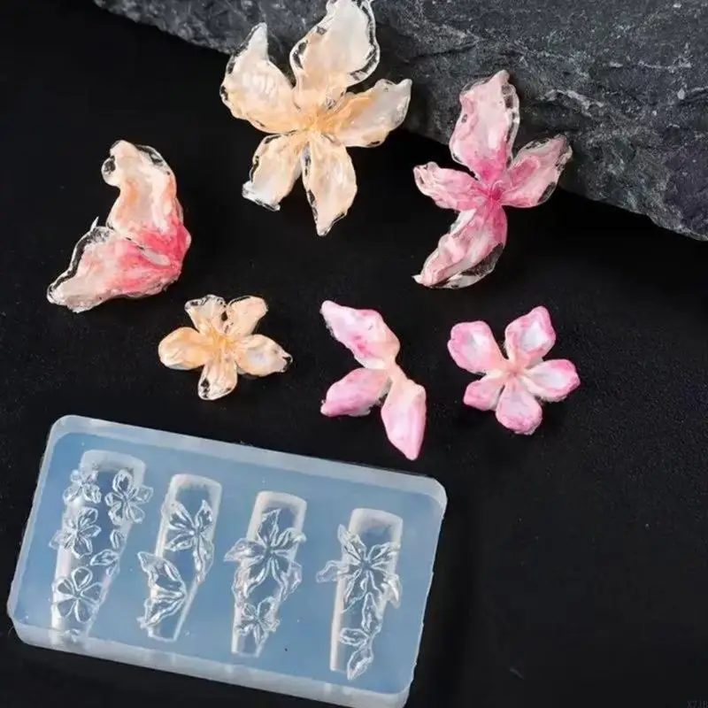 Set of 3 Flexible Nails Art Mold Accessory Molds Flower Decorative Moulds Silicone Texture for Various Nails Types